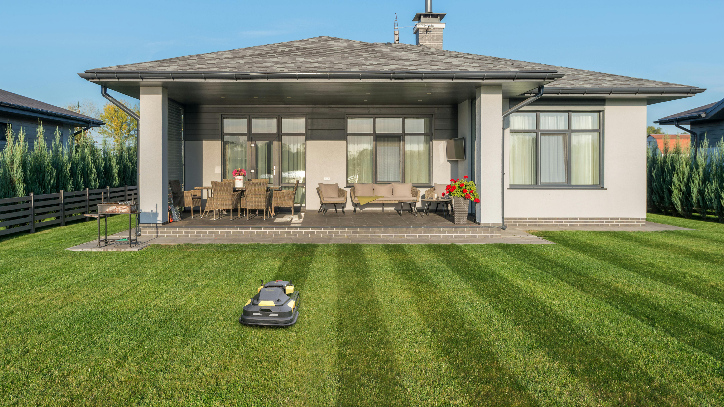 RTK robot mowers mowing in a pattern 