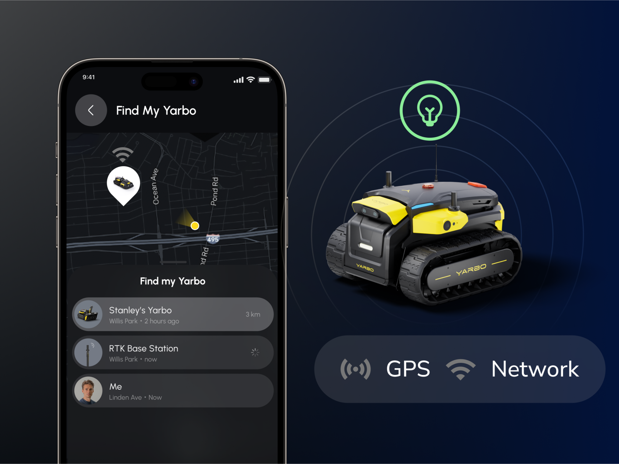 Yarbo Mobile app's GPS & Find My Yarbo Features.