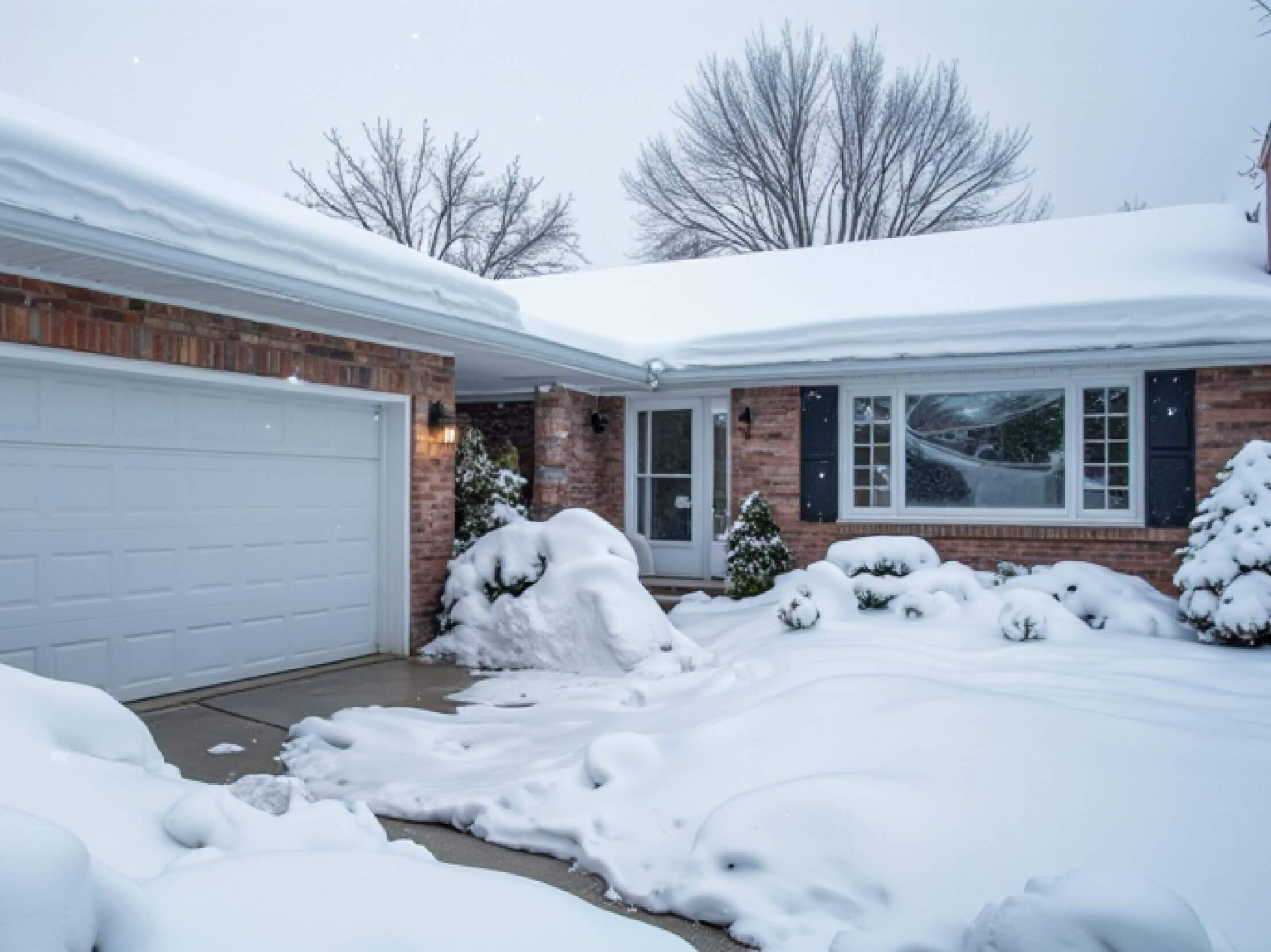 Snow-covered neighborhood with blocked driveways