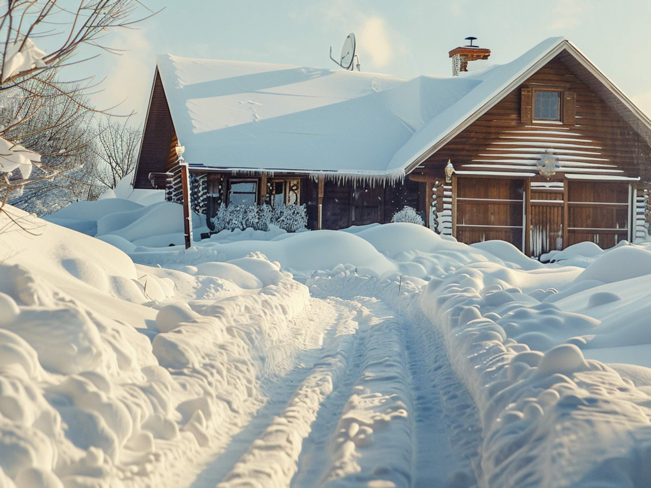 Snow-covered driveway needing removal.