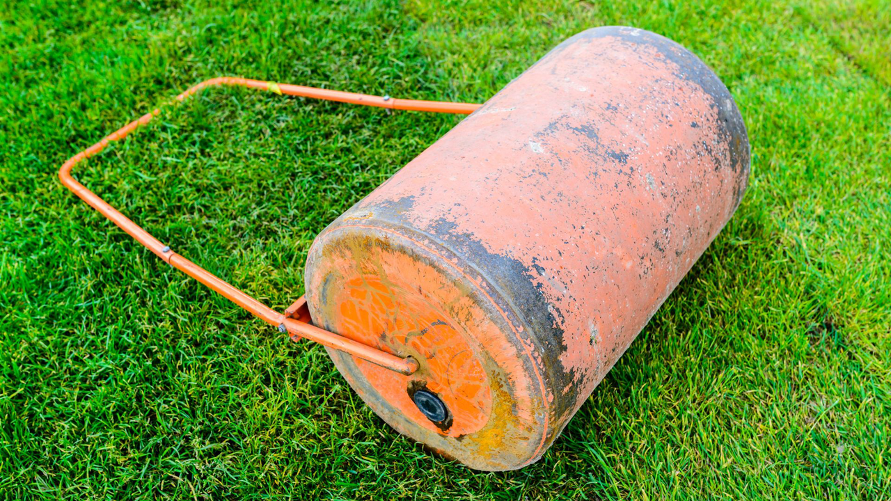 Lawn roller for creating patterns in lawn. 