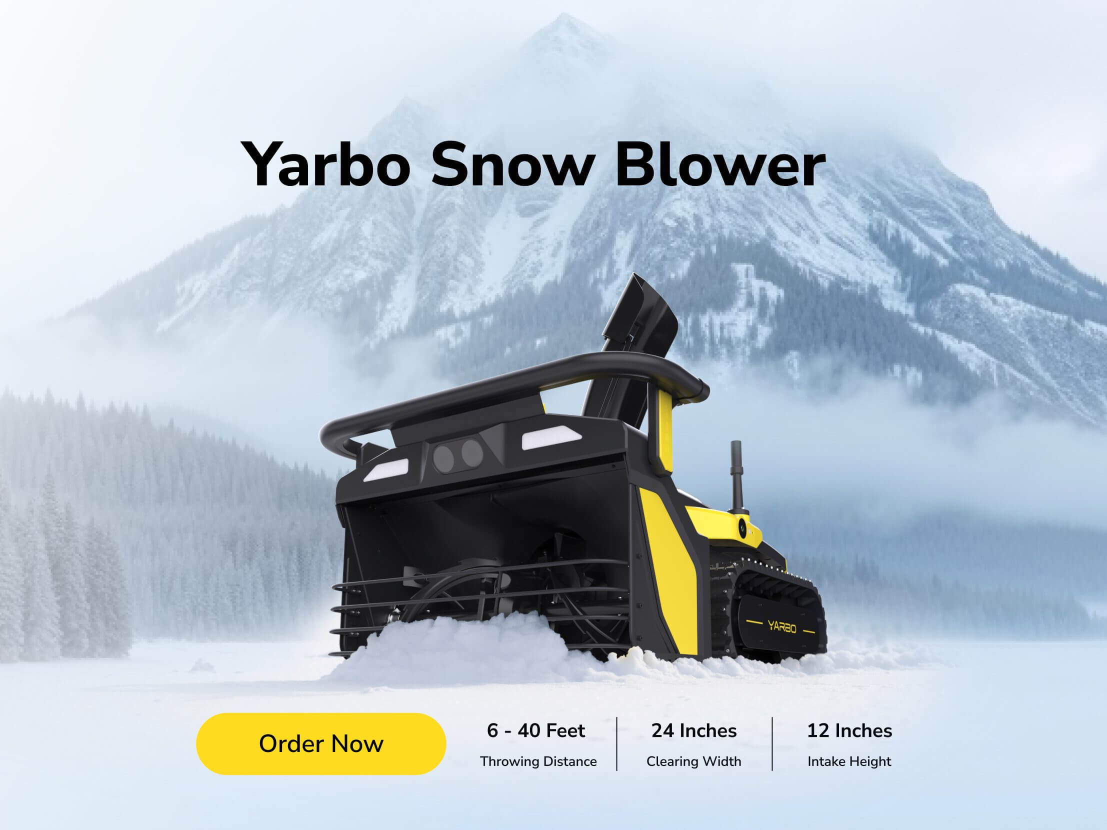 Yarbo's Snow blower displays with an interactive button for more details.