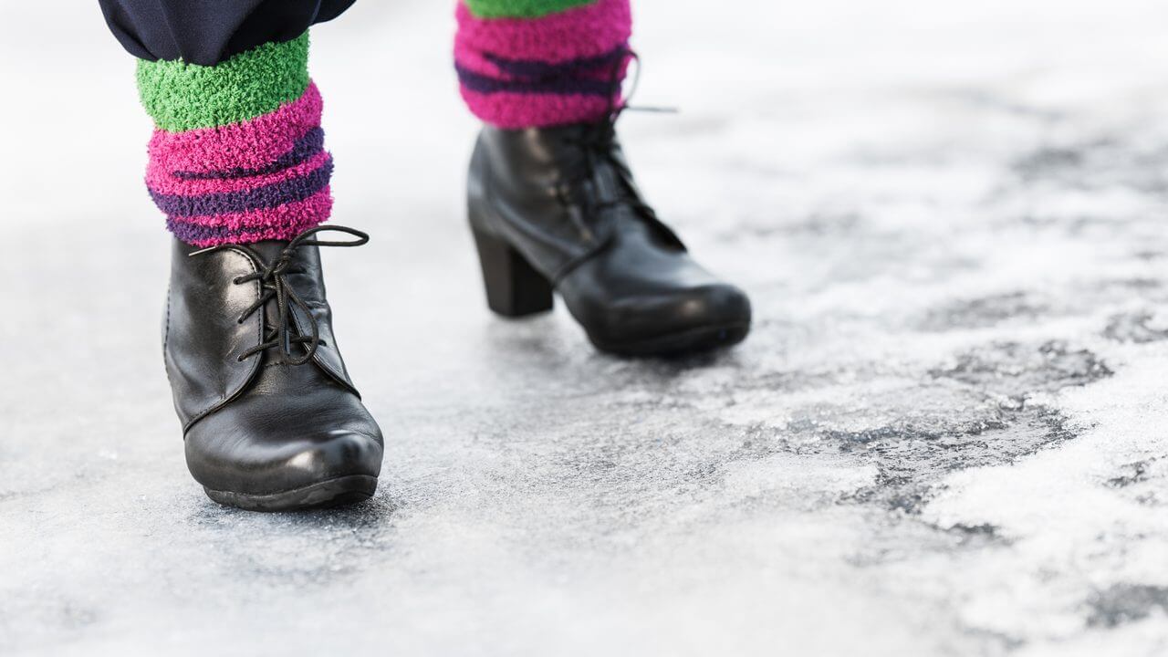 Walking on slippery snow