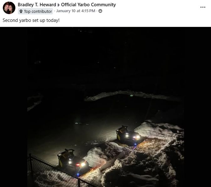 Bradley T. Heward Facebook post on Yarbo Snow blowers