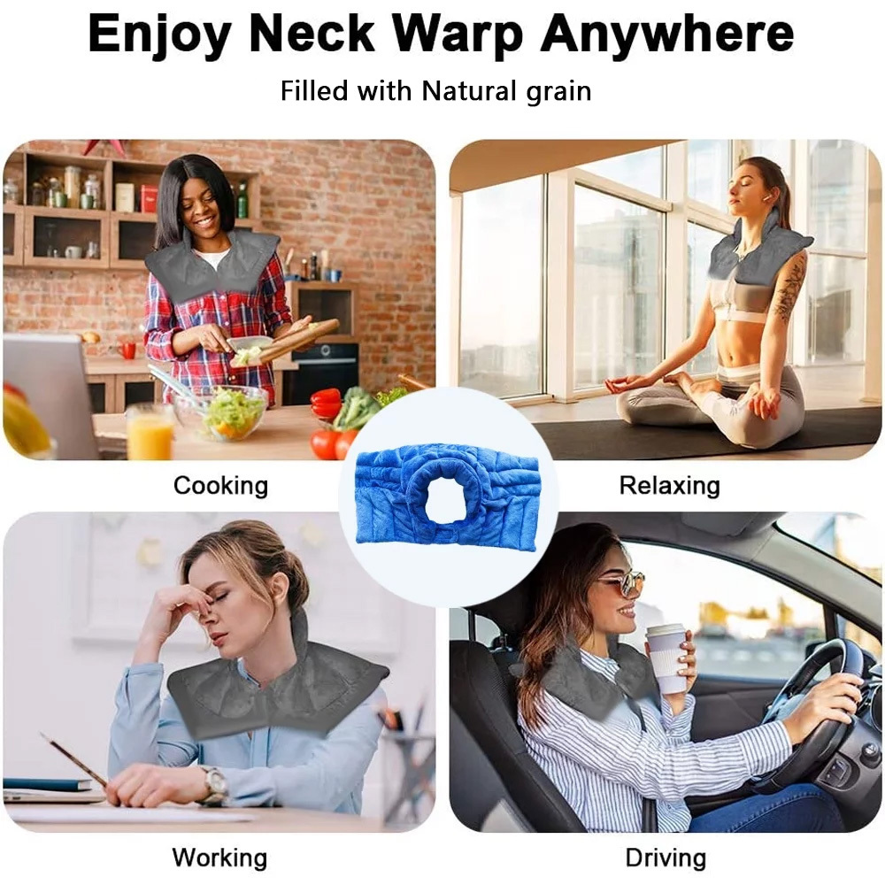 Microwave Heating Pad For Neck, Microwavable Heated Back and Shoulder Wrap, Hands-Free Weighted Moist Hot or Cool Pack