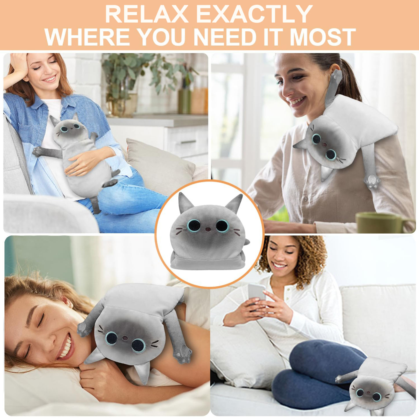 Microwave Heating Pad for Pain Relief, Heating Pads for Cramps, Back Pain, Neck Shoulder, Muscles, Knee, Joints, Microwavable Natural Heat Pack Moist Heat, Black Cat, Keep Warm In Autumn And Winter