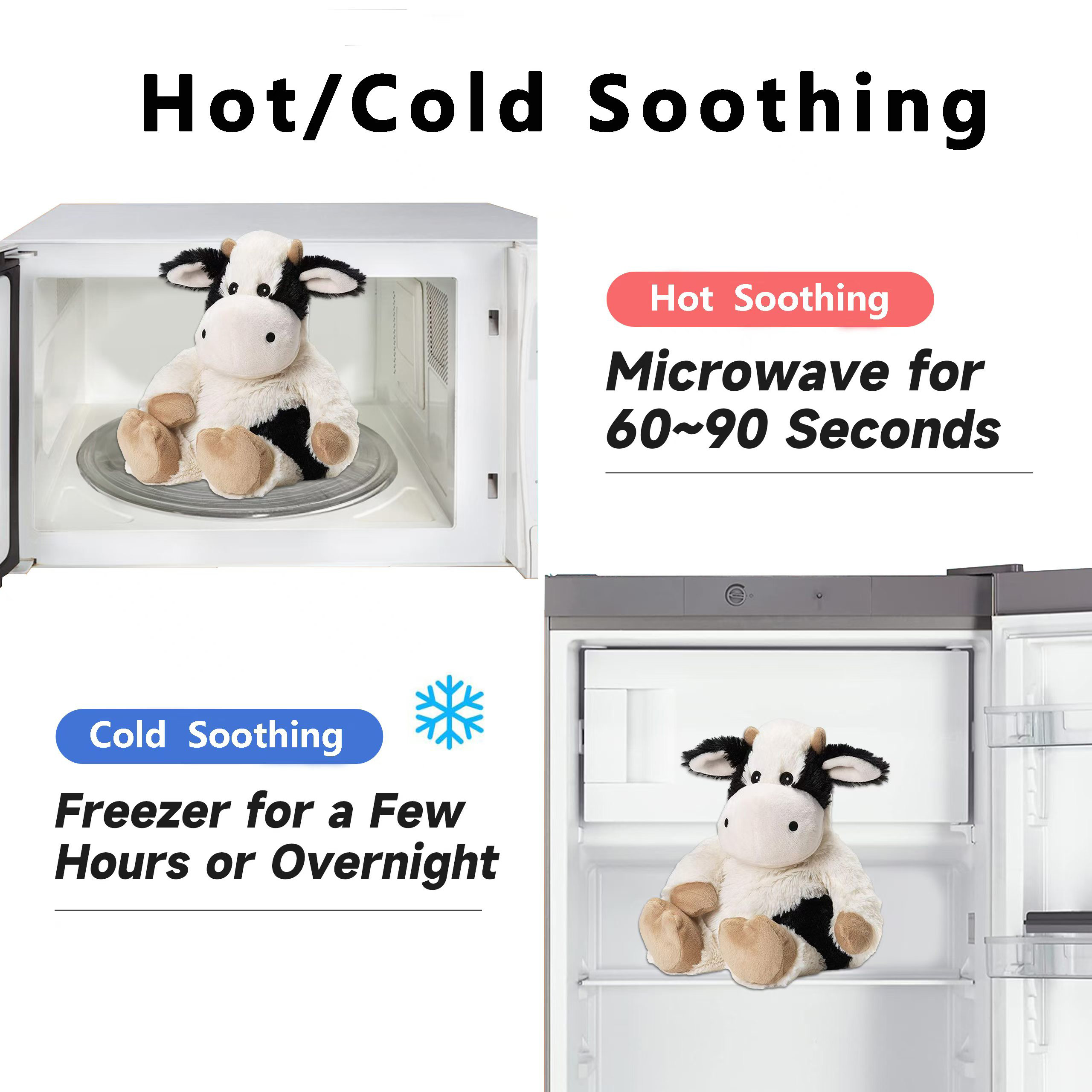 Microwave Heating Pad Animal, Heatable Cow Plush, Cow Toy, Warmable Heating Pad, Warm and Hot Therapy for Cramps, Back, and Neck Pain Relief
