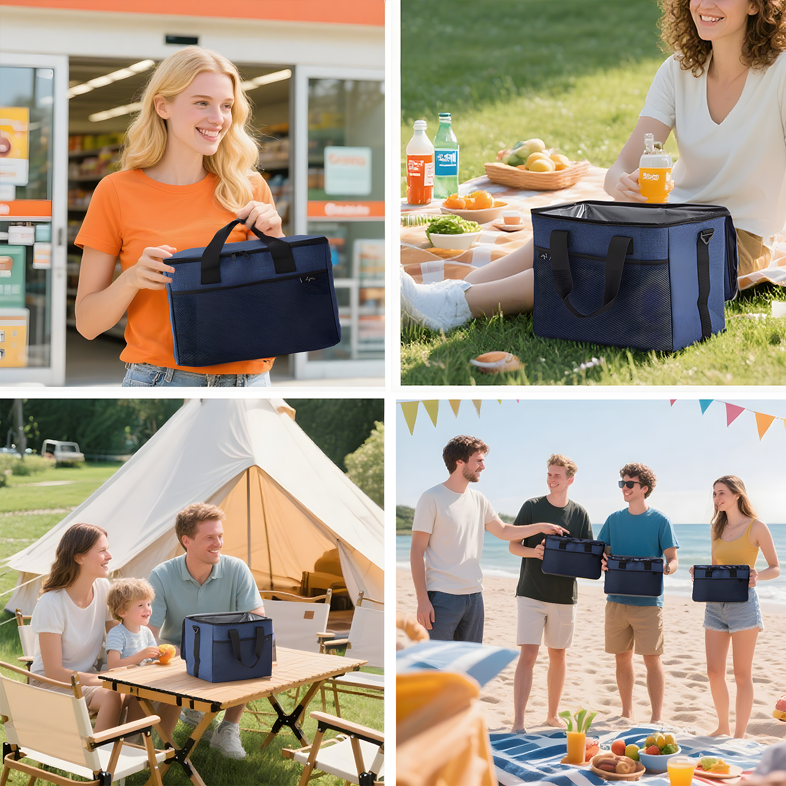 20L Insulated Cooler Bag, Shopping Bags, Thermal, Zipper, Collapsible, Tote, Cooler, Food Transport hot and Cold, Camping, delivery Groceries Freezer, Beach or Picnic Bags