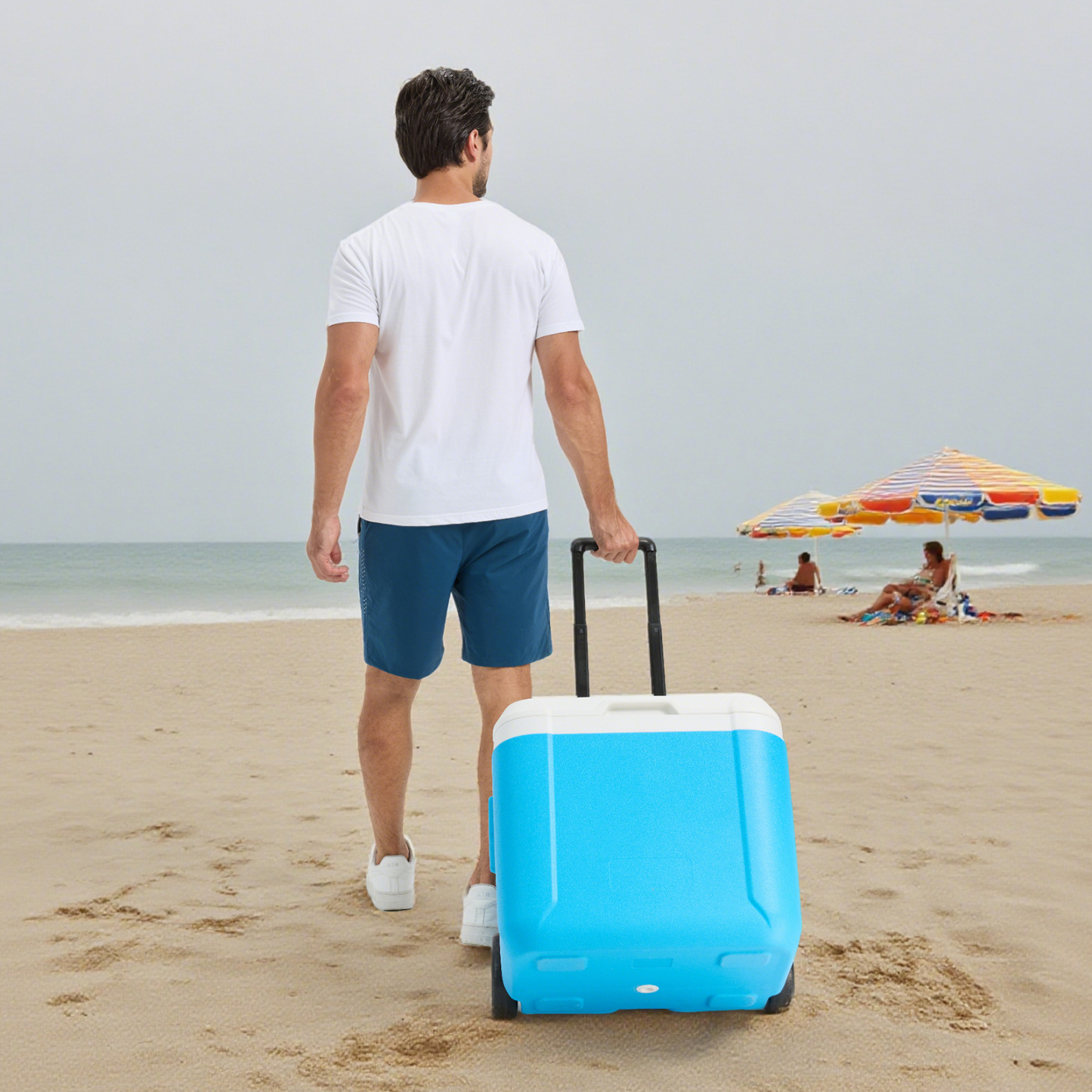 BECGAM 52qt Wheeled Portable Cooler Insulated Hard Cooler with free 6 ice bag & Heavy-Duty Wheels & Handle Great for Camping Tailgating Beach Picnic Groceries Boating & More