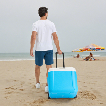 BECGAM 52qt Wheeled Portable Cooler Insulated Hard Cooler with free 6 ice bag & Heavy-Duty Wheels & Handle Great for Camping Tailgating Beach Picnic Groceries Boating & More