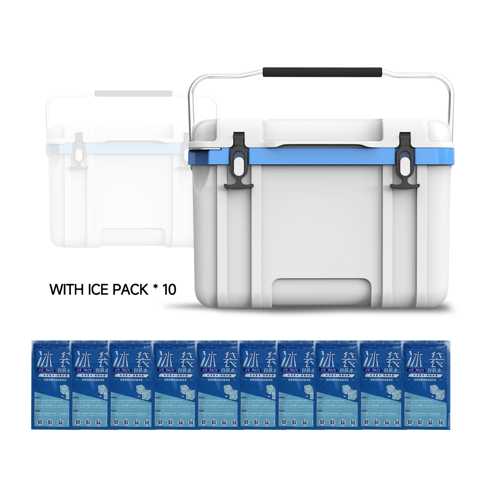 26L Cooler Box With free 10 ice packs, Ice Cooler, Ice Chest Cooler, Hard Chest Box with Handles, Portable Coolers, for Beach, Drink, Beverage, Camping, Picnic, Fishing, Boat, Barbecue, Outdoor