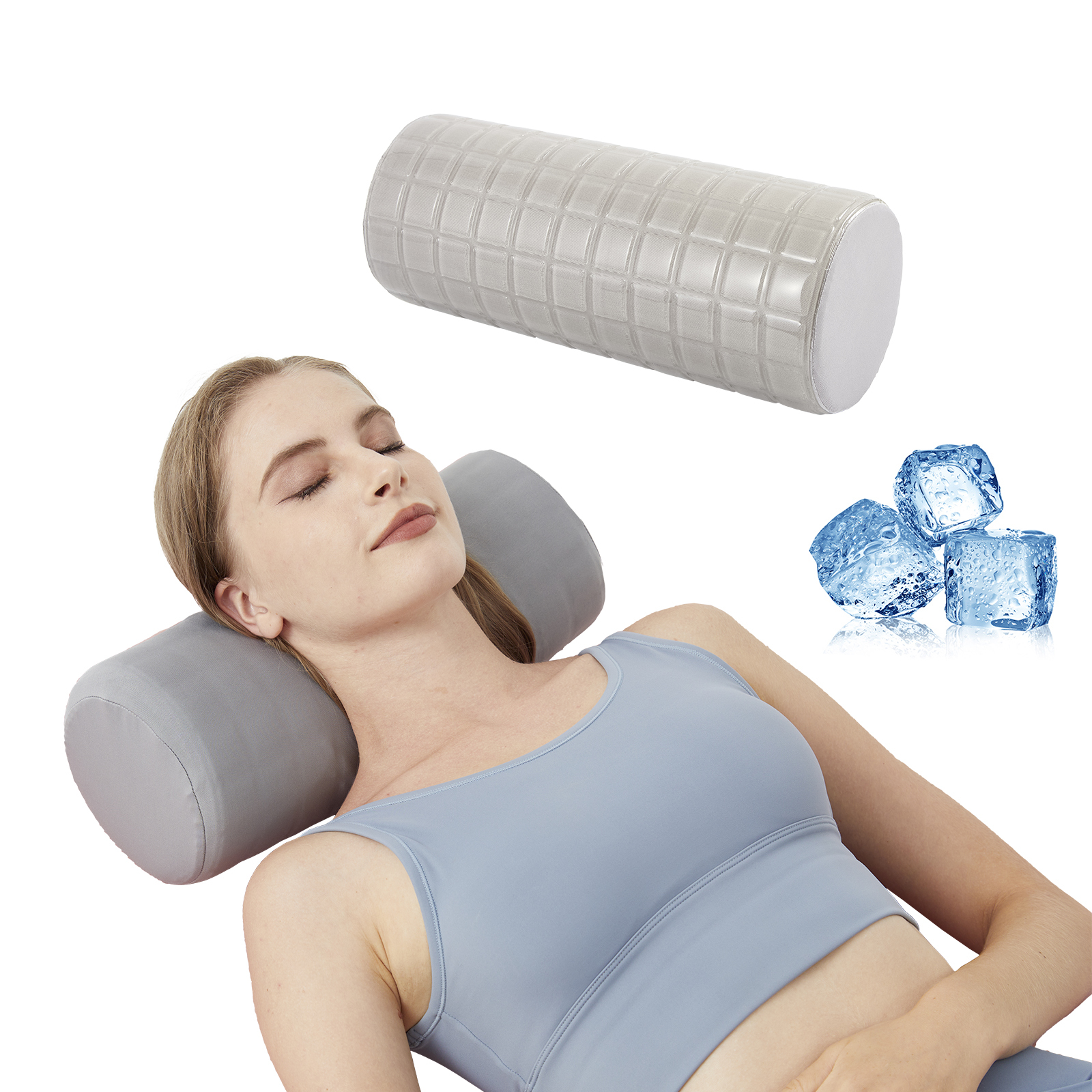Neck Pillow with Cooling Gel Cover, Cooling Pillow for Hot Sleepers, Small Cervical Roll Pillow, High Density Foam Neck Round Pillow for Sleeping, Cylinder Bolster Pillow for Bed, Legs and Back