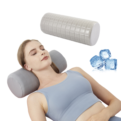 Neck Pillow with Cooling Gel Cover, Cooling Pillow for Hot Sleepers, Small Cervical Roll Pillow, High Density Foam Neck Round Pillow for Sleeping, Cylinder Bolster Pillow for Bed, Legs and Back