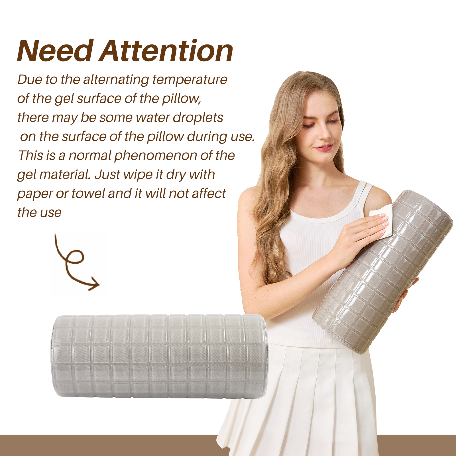 Neck Pillow with Cooling Gel Cover, Cooling Pillow for Hot Sleepers, Small Cervical Roll Pillow, High Density Foam Neck Round Pillow for Sleeping, Cylinder Bolster Pillow for Bed, Legs and Back