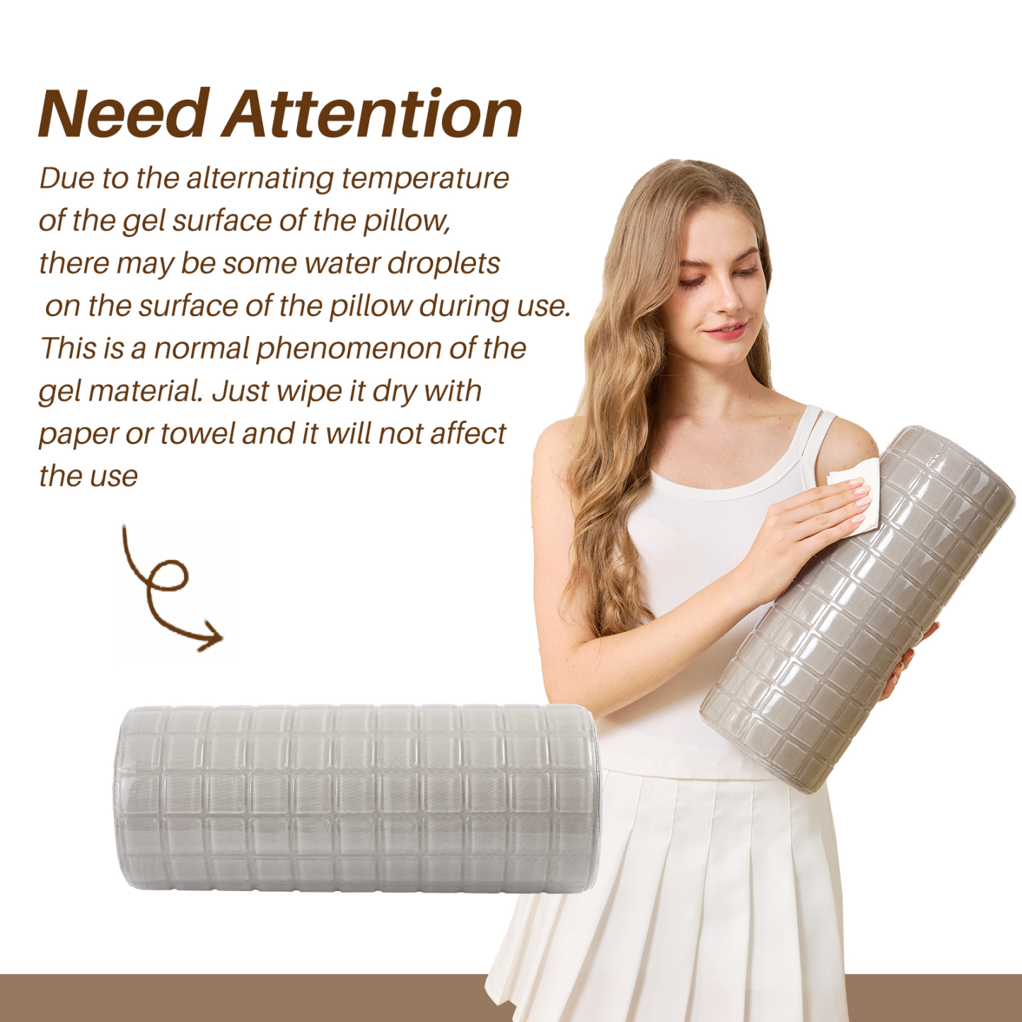 Neck Pillow with Cooling Gel Cover, Cooling Pillow for Hot Sleepers, Small Cervical Roll Pillow, High Density Foam Neck Round Pillow for Sleeping, Cylinder Bolster Pillow for Bed, Legs and Back