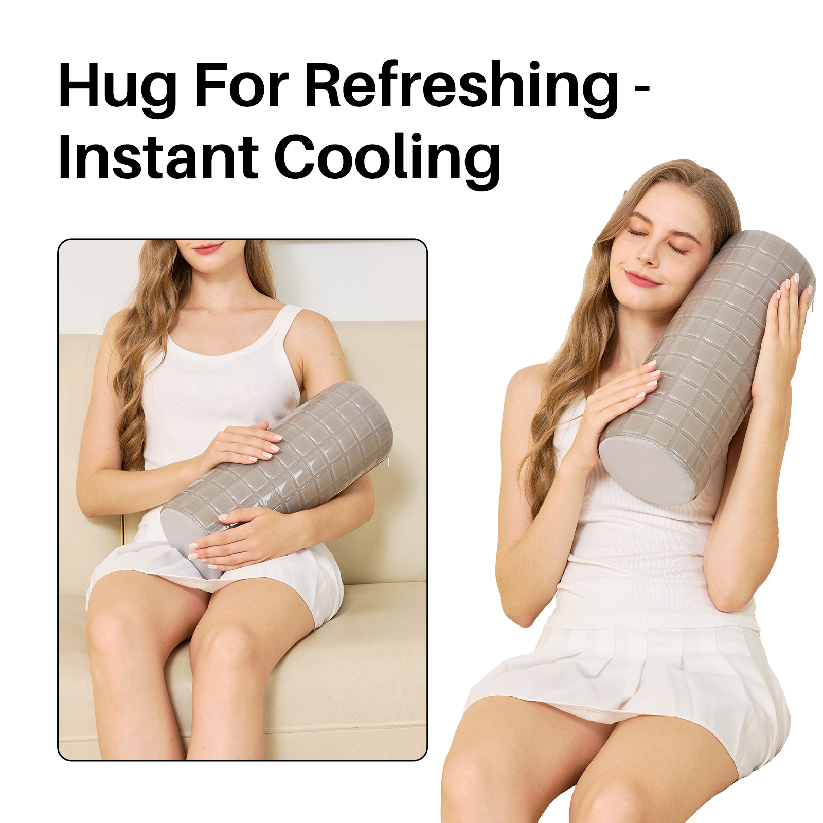 Neck Pillow with Cooling Gel Cover, Cooling Pillow for Hot Sleepers, Small Cervical Roll Pillow, High Density Foam Neck Round Pillow for Sleeping, Cylinder Bolster Pillow for Bed, Legs and Back