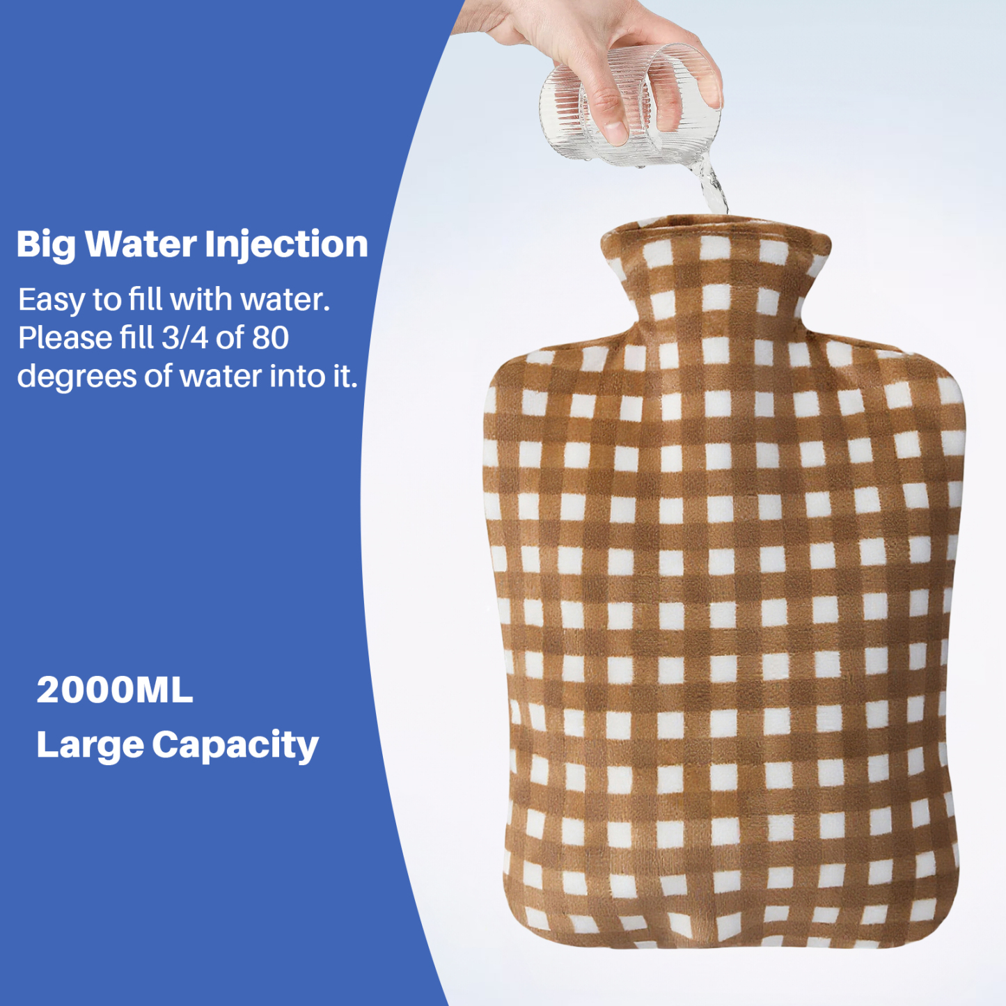 Hot Water Bottle with Cover, 2L Hot Water Bag for Hot and Cold Compress, Hand Feet Warmer, Ideal for Menstrual Cramps, Neck and Shoulder