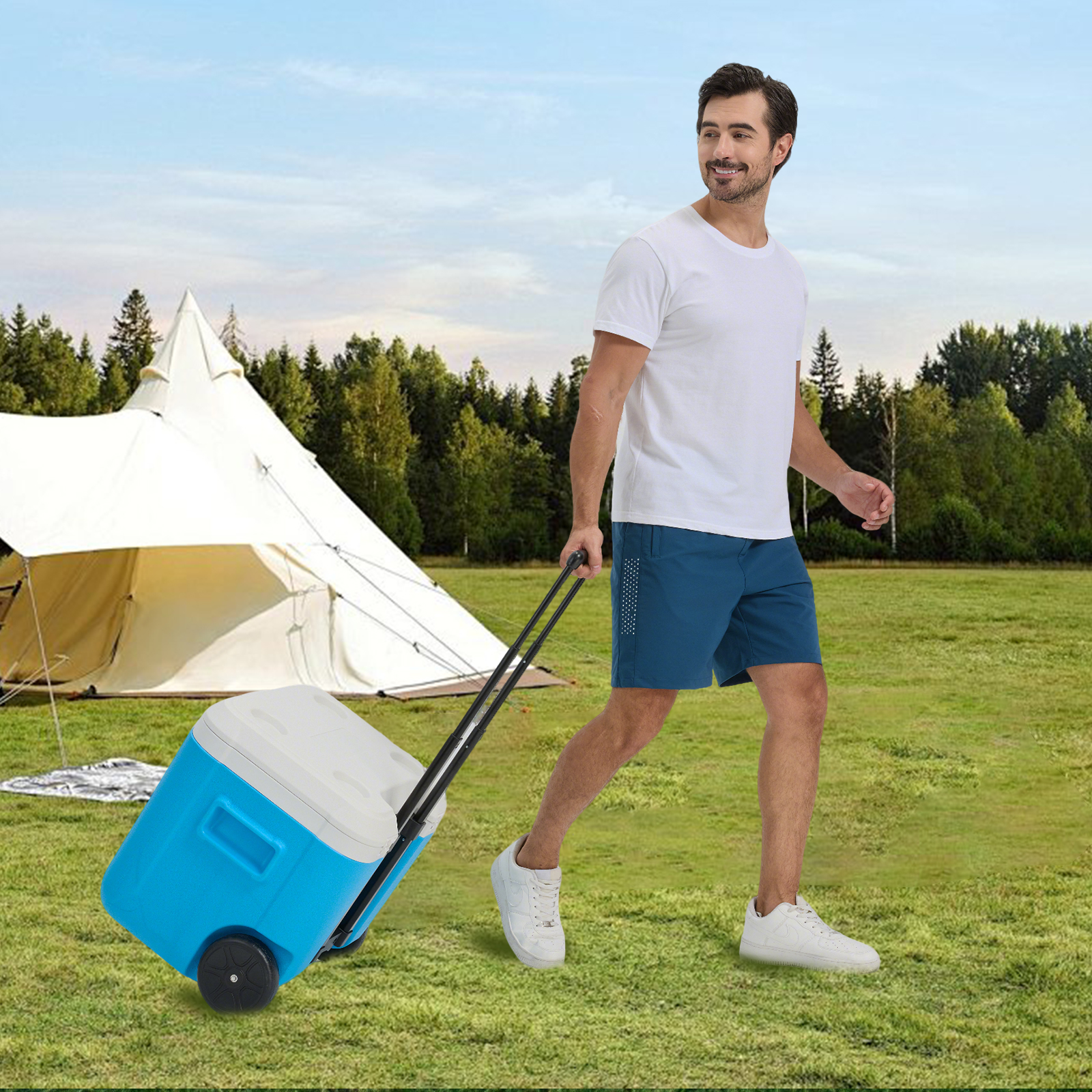 BECGAM 52qt Wheeled Portable Cooler Insulated Hard Cooler with free 6 ice bag & Heavy-Duty Wheels & Handle Great for Camping Tailgating Beach Picnic Groceries Boating & More