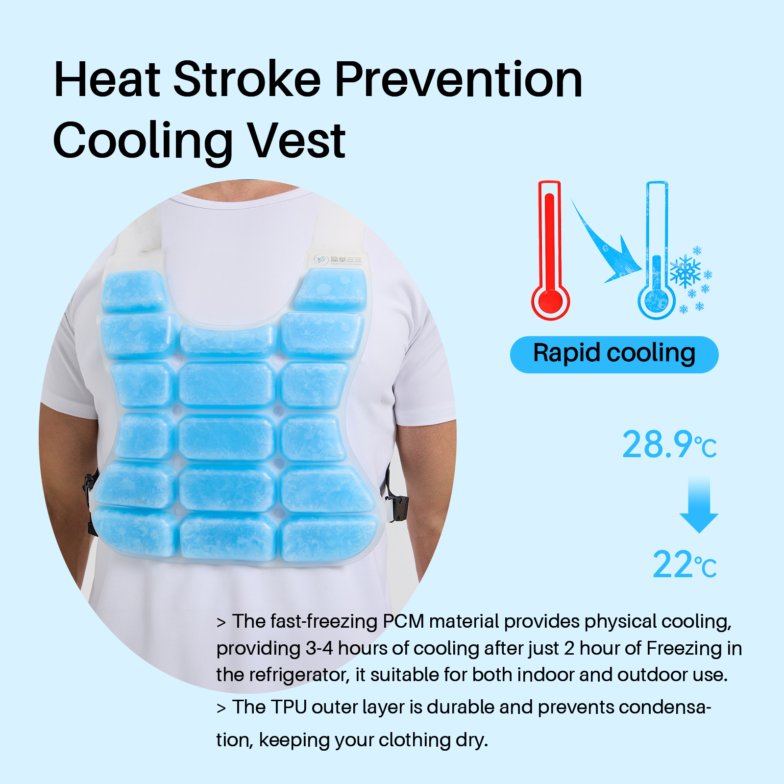 BECGAM PCM Cooling Vest for MS Patients, Heat Stroke Prevention Cooling Vest with Removable PCM Packs, Natural Freezing Below 28°C/82.4°F, Rapid Physical Cooling Vest