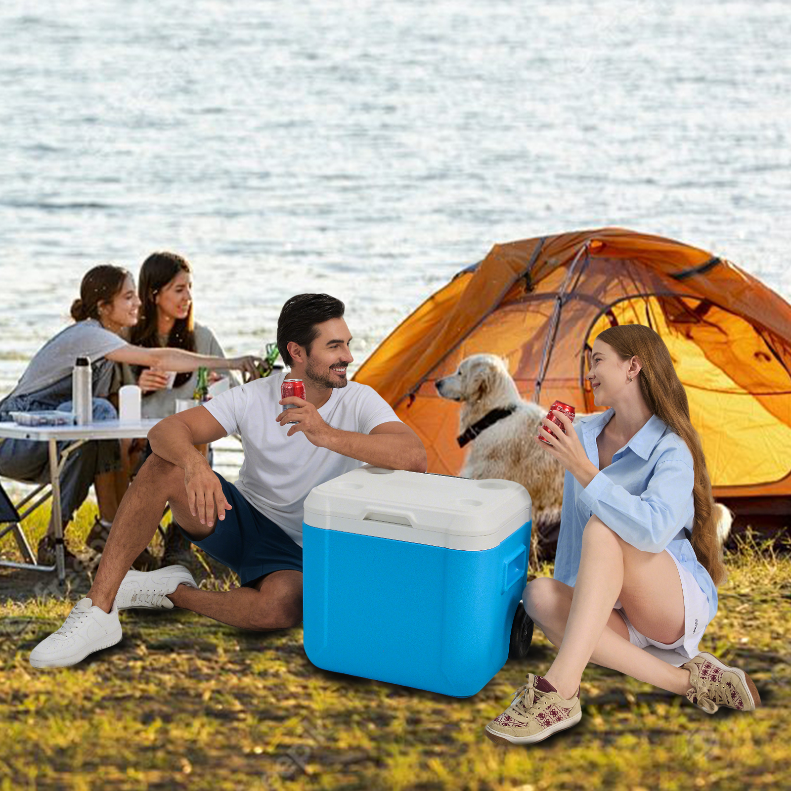 BECGAM 52qt Wheeled Portable Cooler Insulated Hard Cooler with free 6 ice bag & Heavy-Duty Wheels & Handle Great for Camping Tailgating Beach Picnic Groceries Boating & More