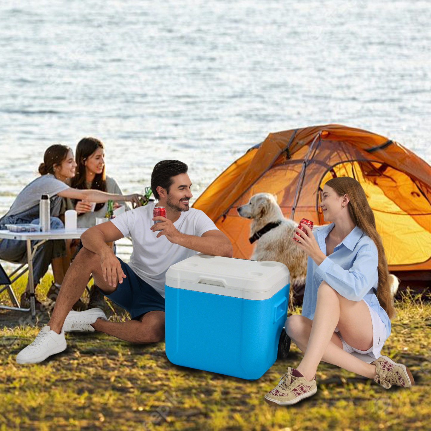 BECGAM 52qt Wheeled Portable Cooler Insulated Hard Cooler with free 6 ice bag & Heavy-Duty Wheels & Handle Great for Camping Tailgating Beach Picnic Groceries Boating & More