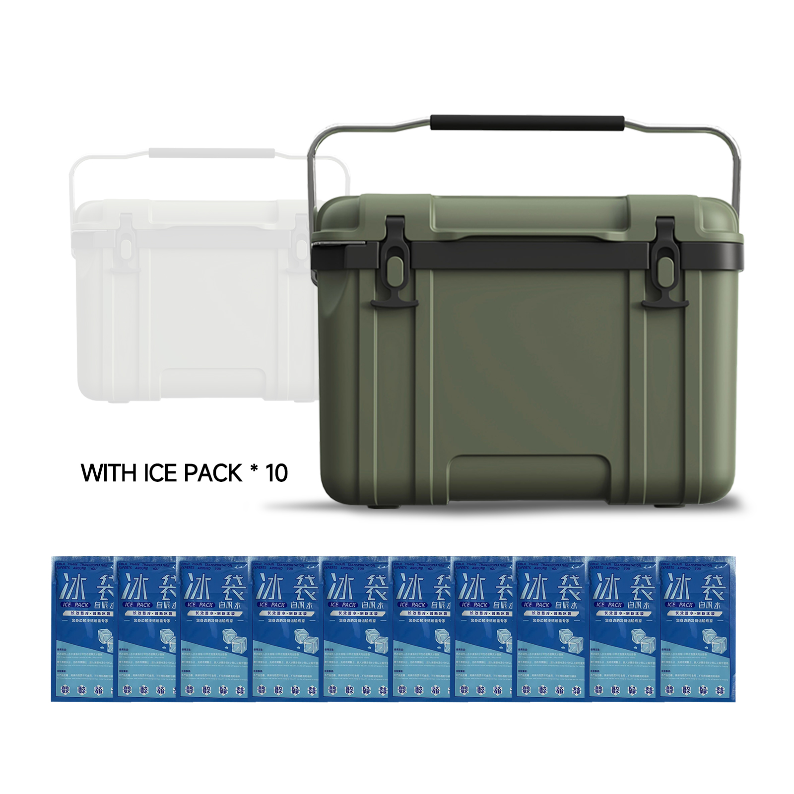 26L Cooler Box With free 10 ice packs, Ice Cooler, Ice Chest Cooler, Hard Chest Box with Handles, Portable Coolers, for Beach, Drink, Beverage, Camping, Picnic, Fishing, Boat, Barbecue, Outdoor
