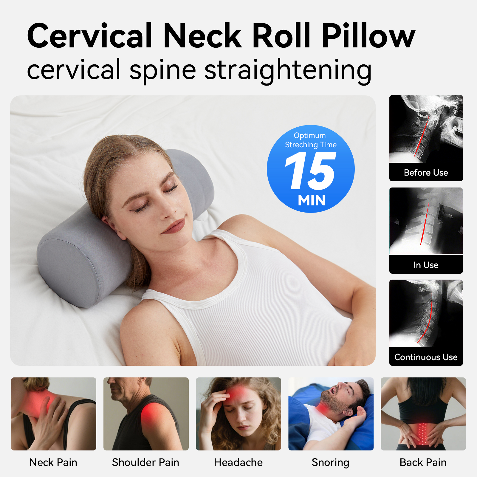 Neck Pillow with Cooling Gel Cover, Cooling Pillow for Hot Sleepers, Small Cervical Roll Pillow, High Density Foam Neck Round Pillow for Sleeping, Cylinder Bolster Pillow for Bed, Legs and Back