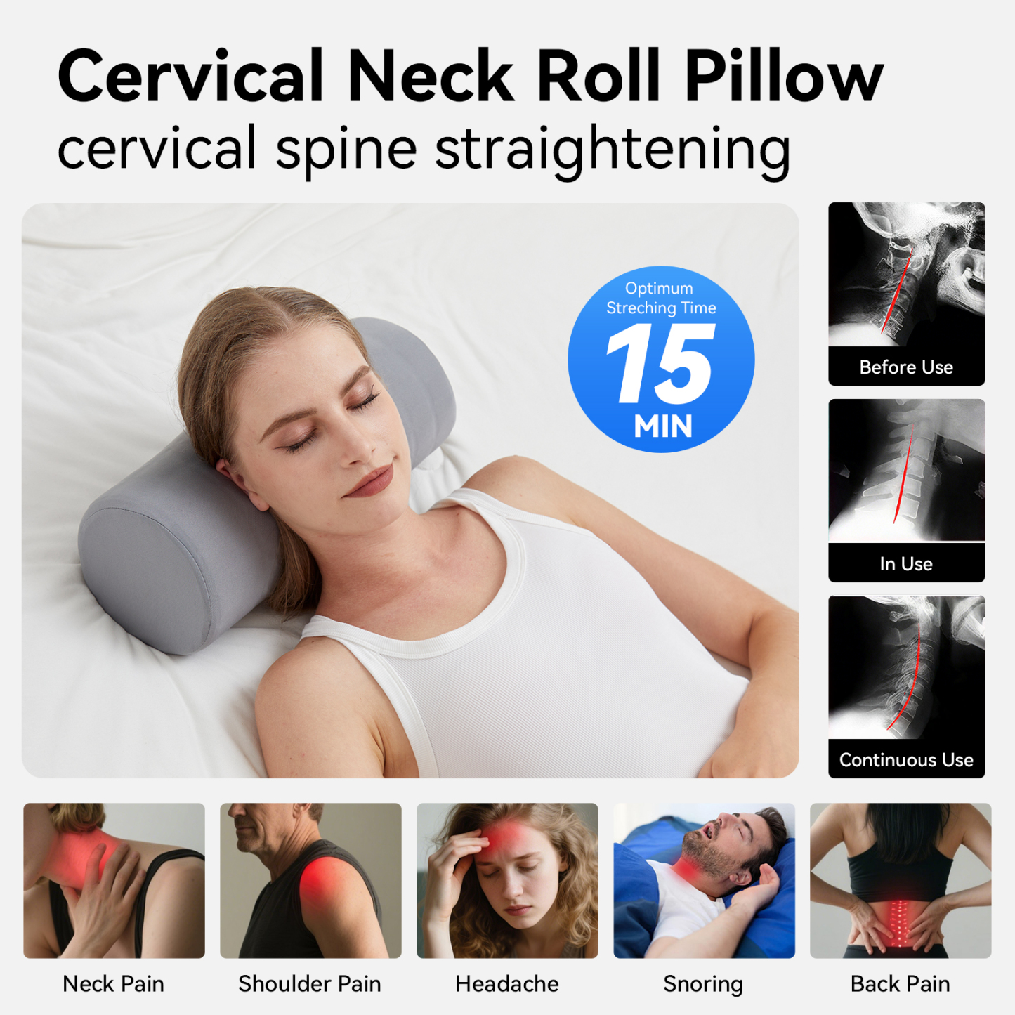 Neck Pillow with Cooling Gel Cover, Cooling Pillow for Hot Sleepers, Small Cervical Roll Pillow, High Density Foam Neck Round Pillow for Sleeping, Cylinder Bolster Pillow for Bed, Legs and Back