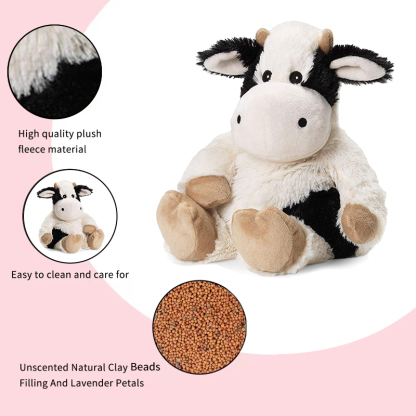 Microwave Heating Pad Animal, Heatable Cow Plush, Cow Toy, Warmable Heating Pad, Warm and Hot Therapy for Cramps, Back, and Neck Pain Relief