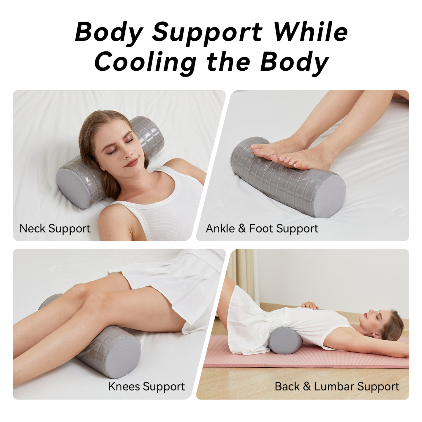 Neck Pillow with Cooling Gel Cover, Cooling Pillow for Hot Sleepers, Small Cervical Roll Pillow, High Density Foam Neck Round Pillow for Sleeping, Cylinder Bolster Pillow for Bed, Legs and Back