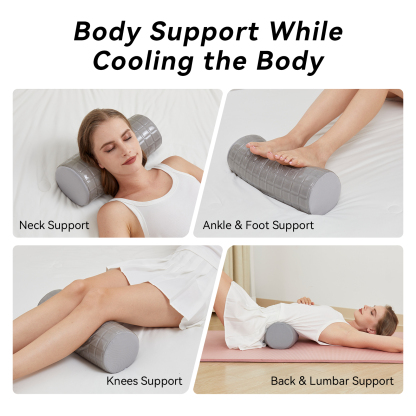 Neck Pillow with Cooling Gel Cover, Cooling Pillow for Hot Sleepers, Small Cervical Roll Pillow, High Density Foam Neck Round Pillow for Sleeping, Cylinder Bolster Pillow for Bed, Legs and Back