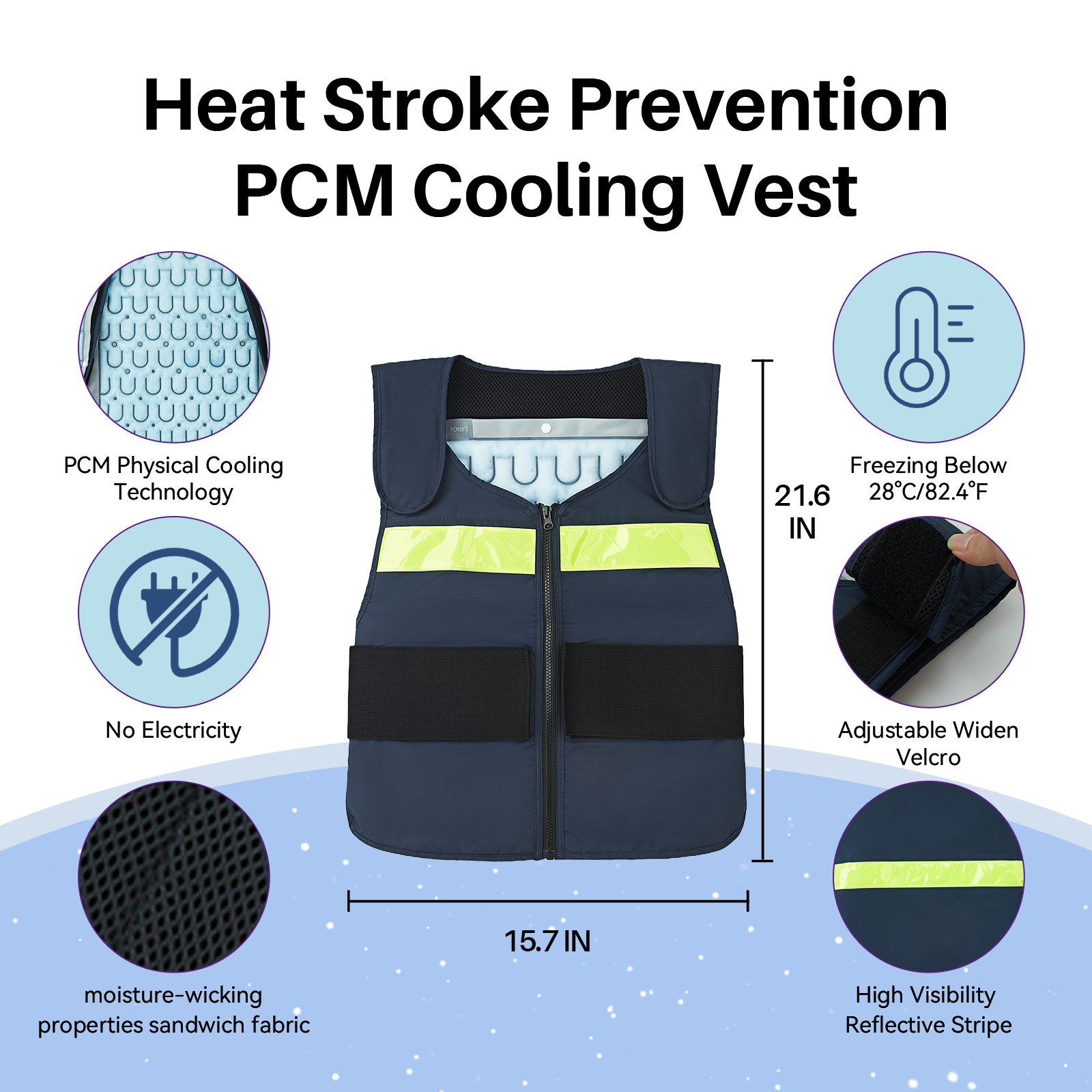 BECGAM PCM Cooling Vest for MS Patients, Heat Stroke Prevention Cooling Vest with Removable PCM Packs, Natural Freezing Below 28°C/82.4°F, Rapid Physical Cooling Vest