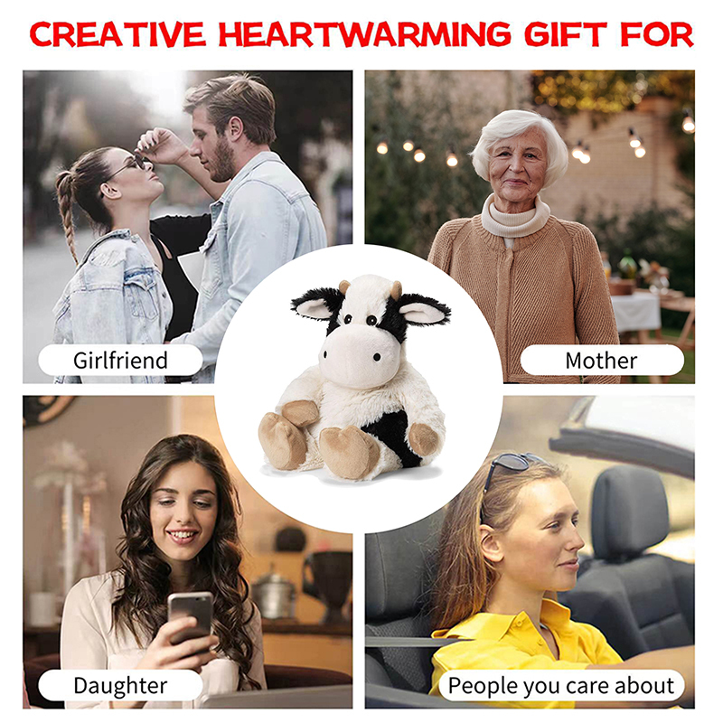 Microwave Heating Pad Animal, Heatable Cow Plush, Cow Toy, Warmable Heating Pad, Warm and Hot Therapy for Cramps, Back, and Neck Pain Relief