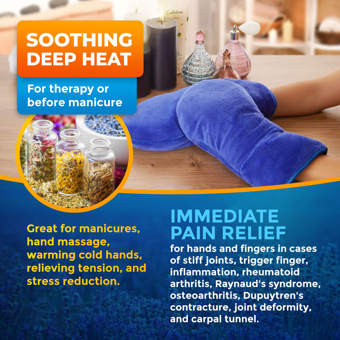 Microwavable Therapy Mittens–Relief for Hands and Fingers in Cases of Stiff Joints, Arthritis, Trigger Finger, Inflammation, Raynaud's, Carpal Tunnel–Heated Hands Mitts Warmers–Scented Gloves