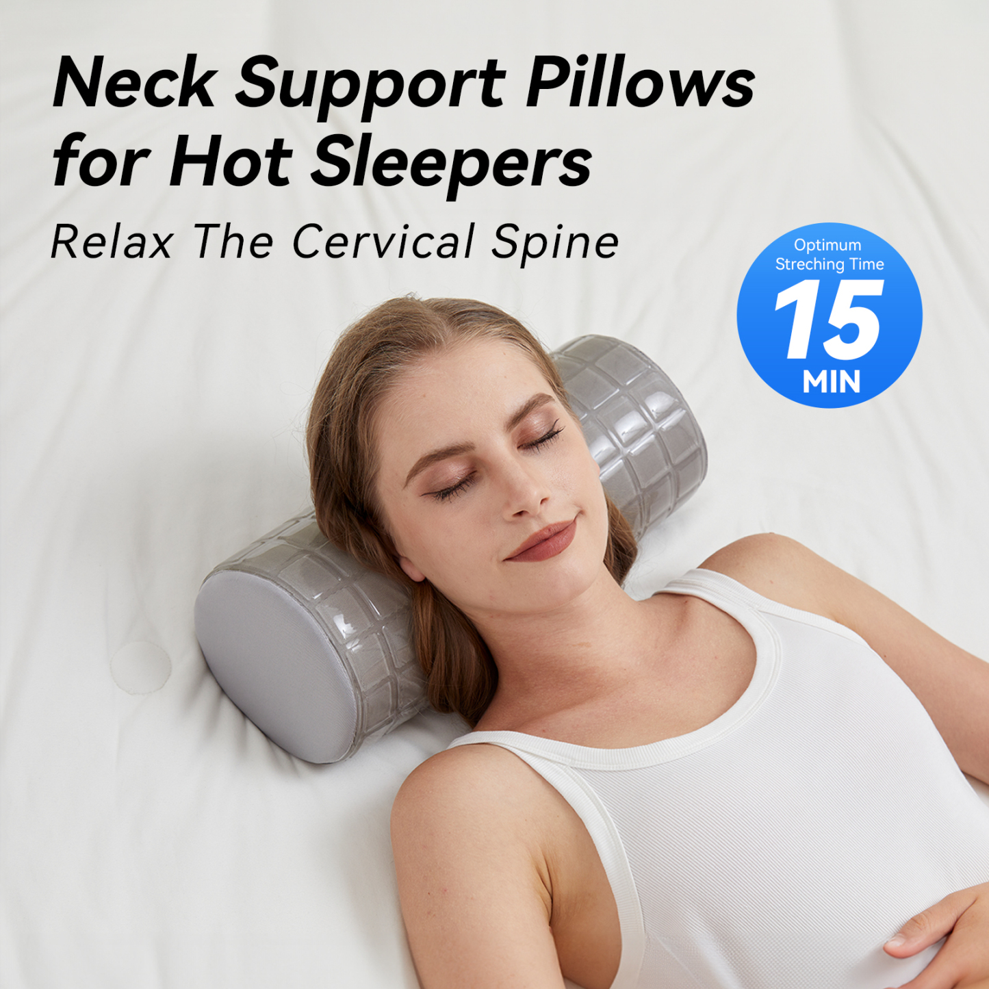 Neck Pillow with Cooling Gel Cover, Cooling Pillow for Hot Sleepers, Small Cervical Roll Pillow, High Density Foam Neck Round Pillow for Sleeping, Cylinder Bolster Pillow for Bed, Legs and Back