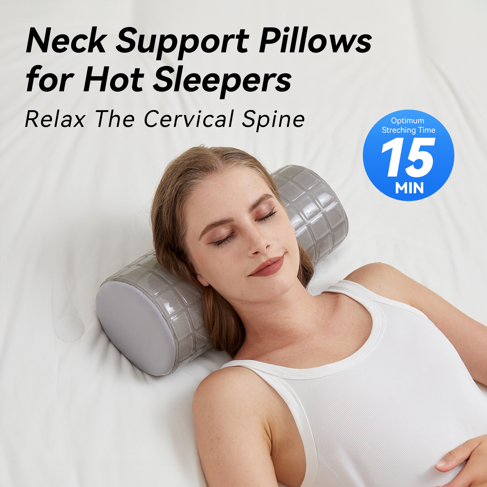 Neck Pillow with Cooling Gel Cover, Cooling Pillow for Hot Sleepers, Small Cervical Roll Pillow, High Density Foam Neck Round Pillow for Sleeping, Cylinder Bolster Pillow for Bed, Legs and Back