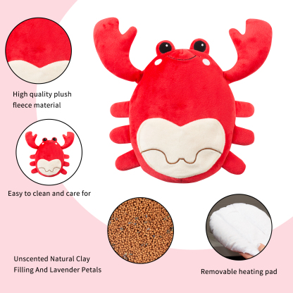 1pc Crab Microwave Heating Pad For Cramp Relief, Warm Microwave Animal, Crab Plush Toy With Removable Lavender Scented Heating Pad
