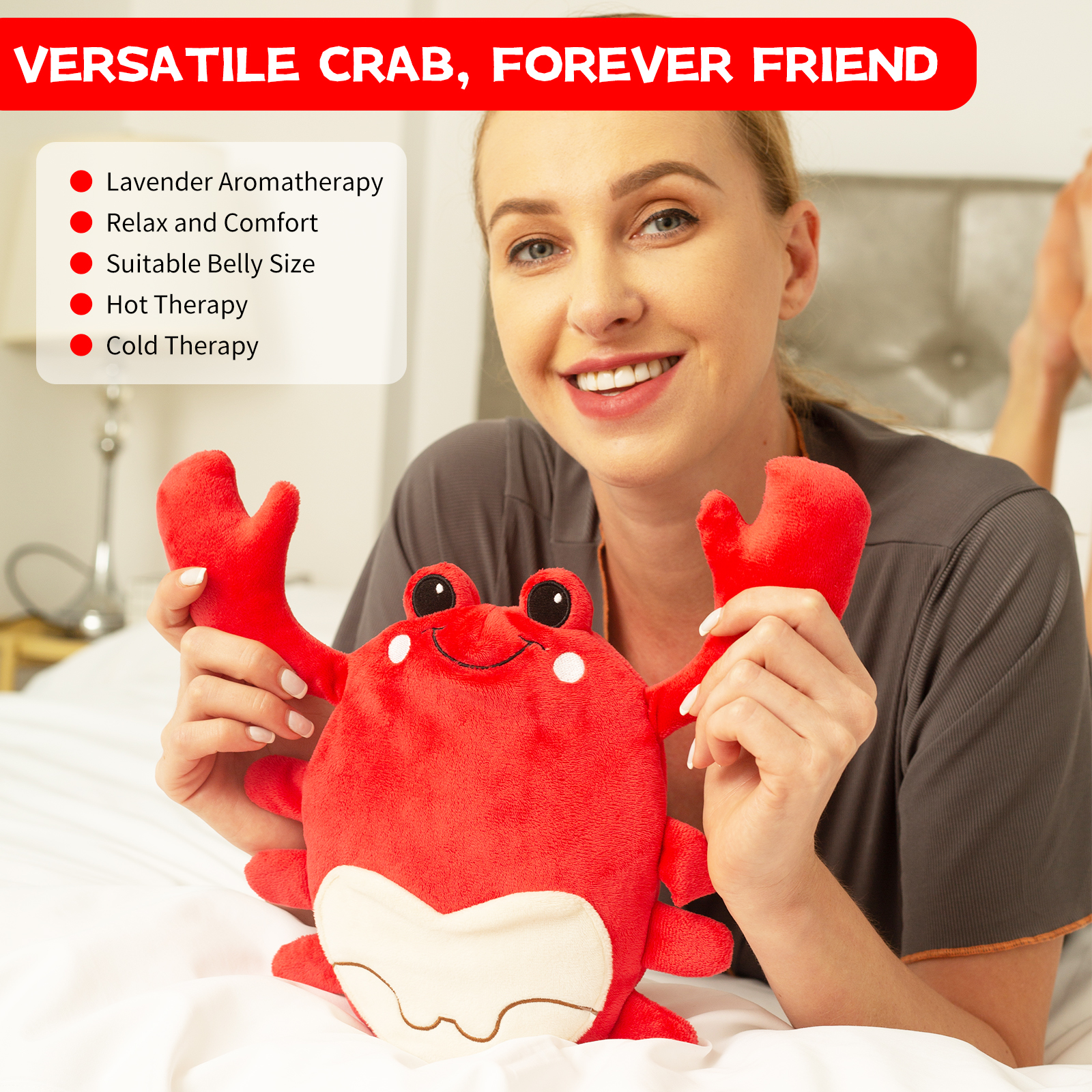 1pc Crab Microwave Heating Pad For Cramp Relief, Warm Microwave Animal, Crab Plush Toy With Removable Lavender Scented Heating Pad