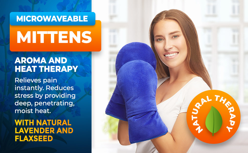 Microwavable Therapy Mittens–Relief for Hands and Fingers in Cases of Stiff Joints, Arthritis, Trigger Finger, Inflammation, Raynaud's, Carpal Tunnel–Heated Hands Mitts Warmers–Scented Gloves