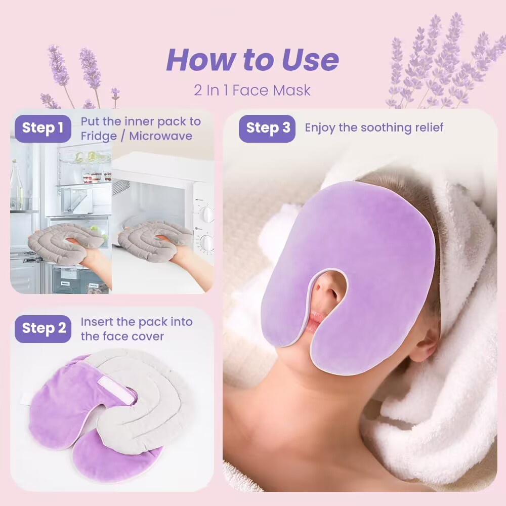 1pc Soothing Face Mask with Microwave Heating Pad - Hot & Cold Relax, Relaxing Spa Experience at Home, Includes Washable Cover, Microwave Heating Pad, Hot Cold Gel, Washable Cover