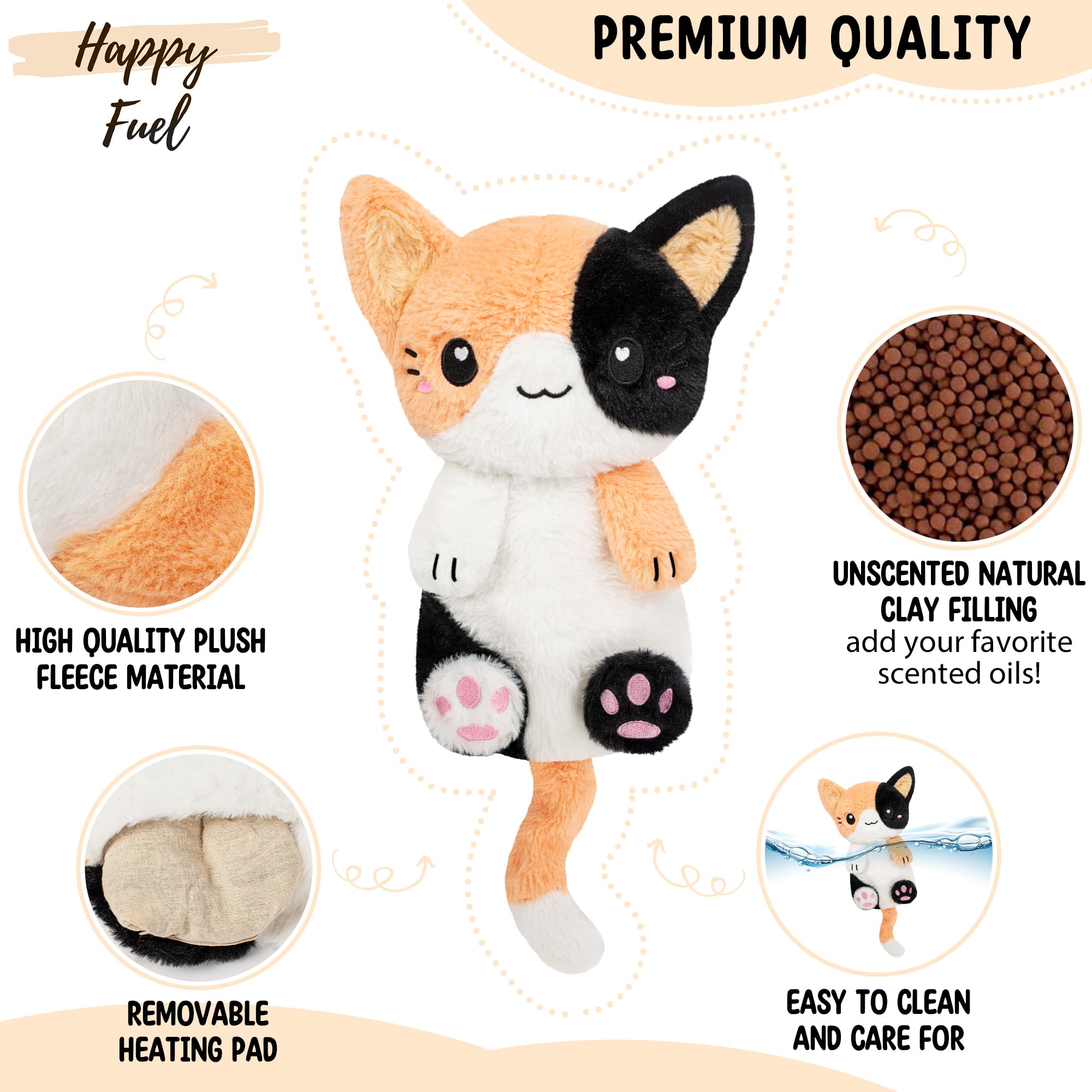 Calico Cat Microwavable 1.5 lbs Unscented Heating Pad for Women and Kids- Cute Soft Cozy Pillow Plush Heatable Warm Stuffed Animals - Kawaii Hot and Cold Plushie - Calico Cat Gifts for Girls and Women