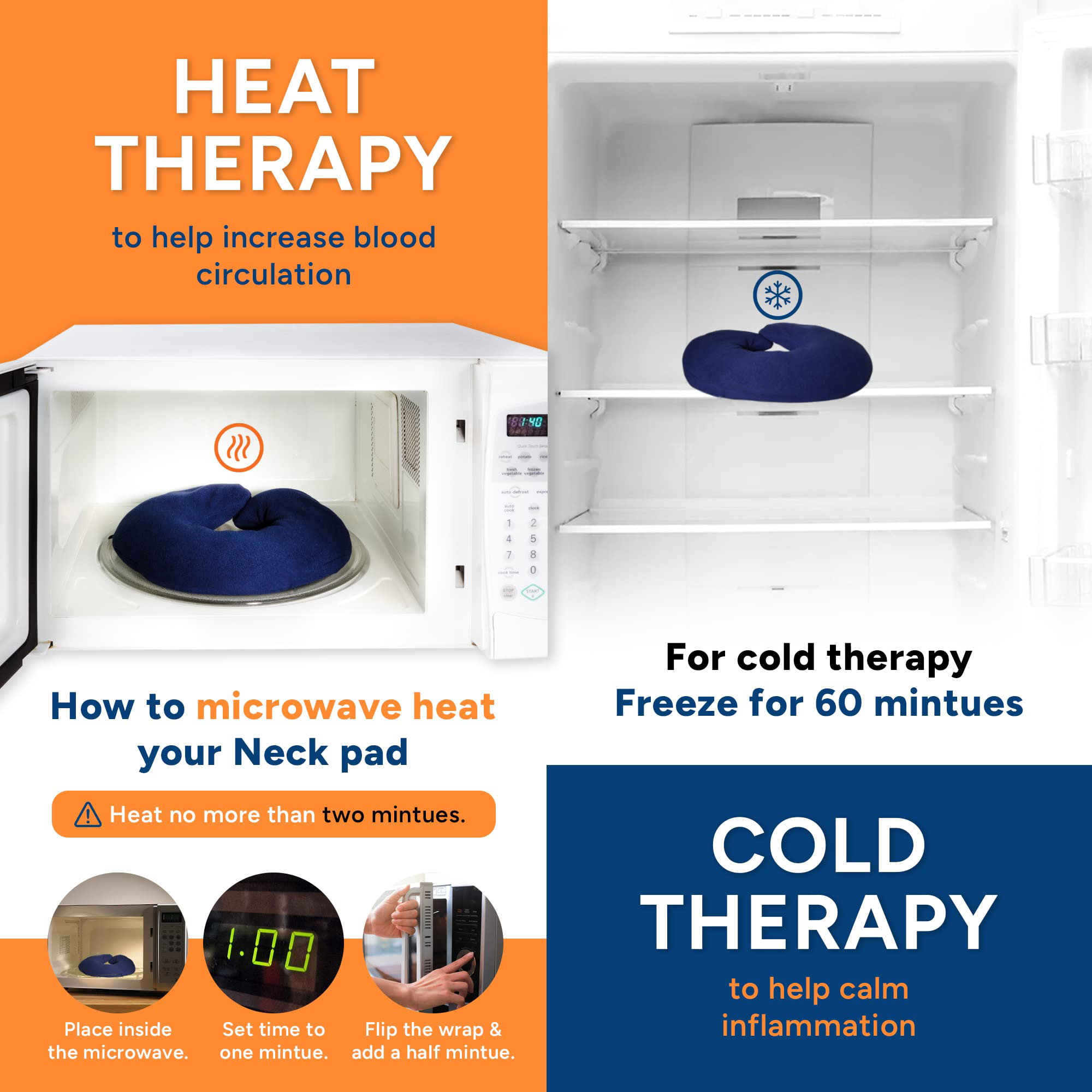 1pc Microwave Heating Pad, Microwavable Heated Neck Pillow for Moist Hot or Cold Relax, Heated Neck and Shoulder Wrap with Natural Filling and Washable Cover