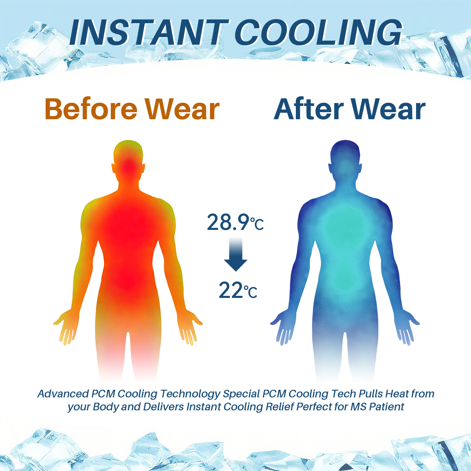 BECGAM PCM Cooling Vest for MS Patients, Heat Stroke Prevention Cooling Vest with Removable PCM Packs, Natural Freezing Below 28°C/82.4°F, Rapid Physical Cooling Vest