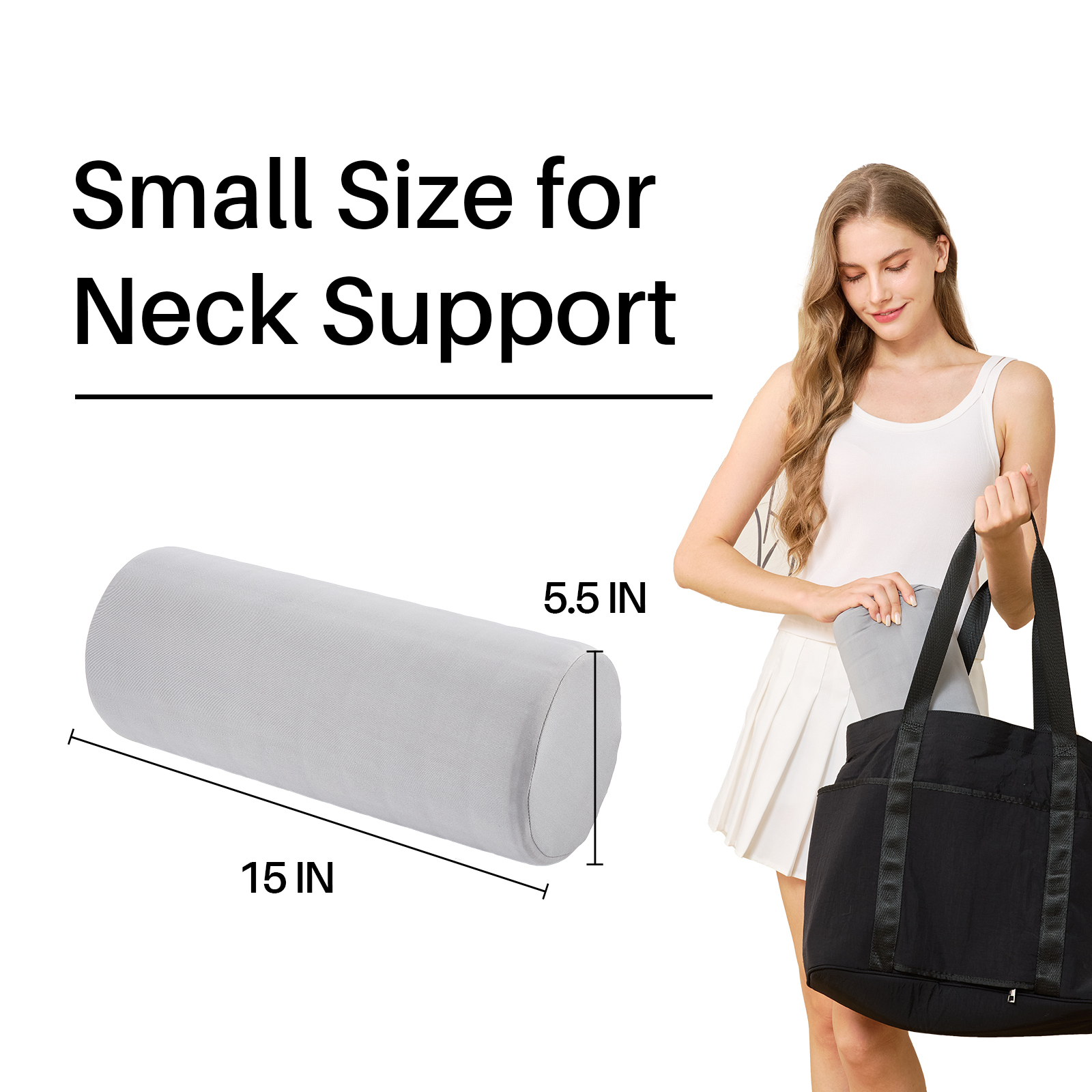 Neck Pillow with Cooling Gel Cover, Cooling Pillow for Hot Sleepers, Small Cervical Roll Pillow, High Density Foam Neck Round Pillow for Sleeping, Cylinder Bolster Pillow for Bed, Legs and Back