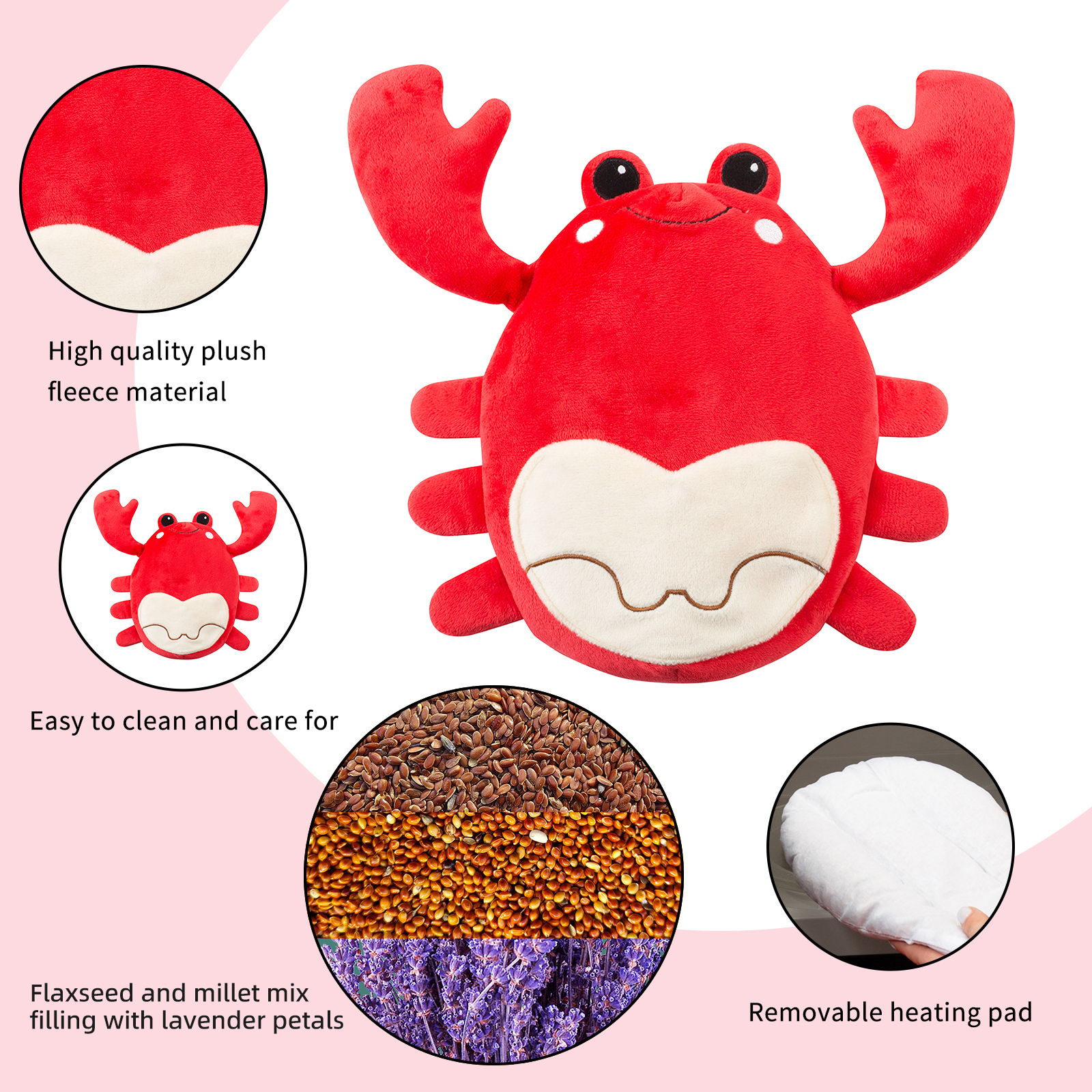 1pc Crab Microwave Heating Pad For Cramp Relief, Warm Microwave Animal, Crab Plush Toy With Removable Lavender Scented Heating Pad