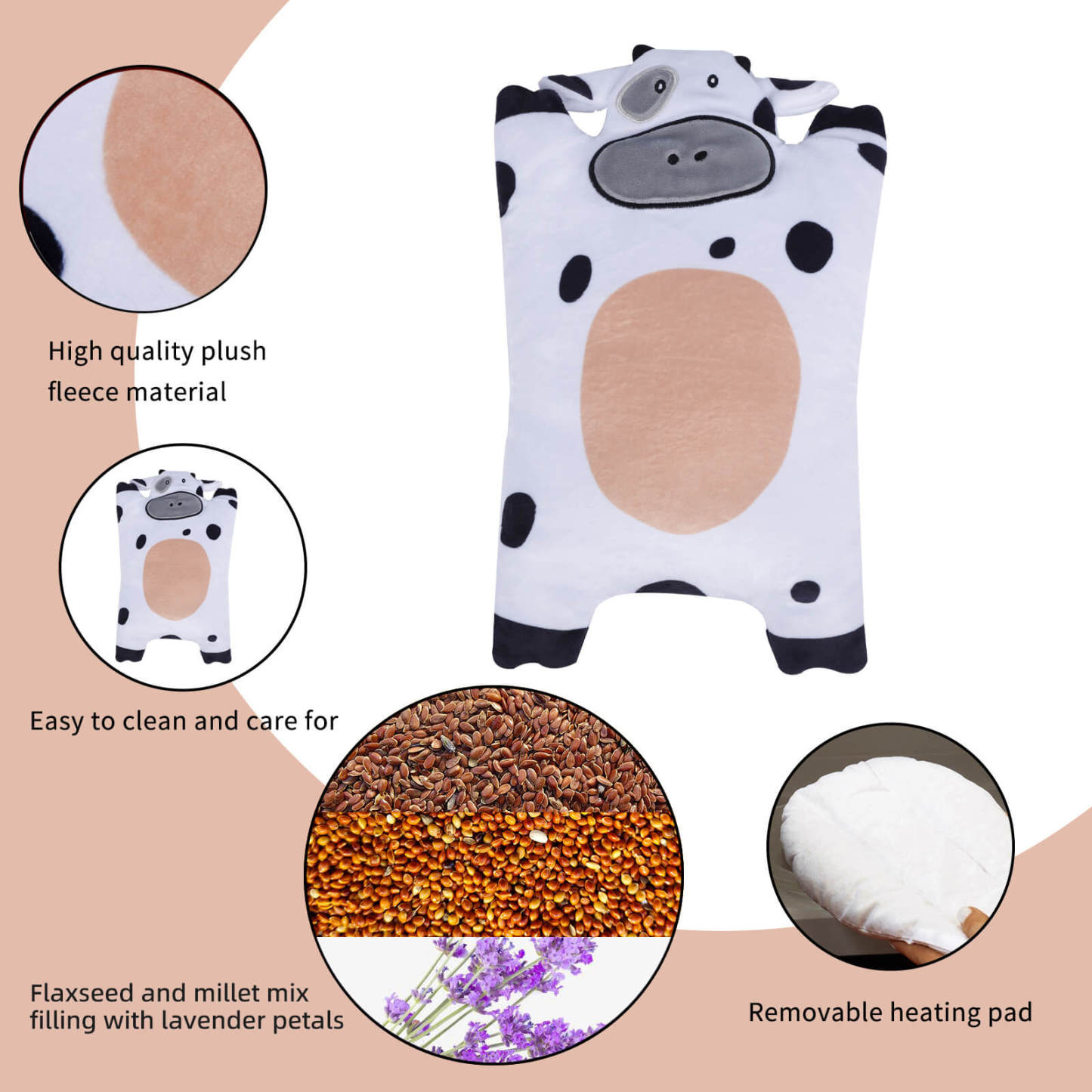 Microwave Heating Pad for Pain Relief, Heating Pads for Cramps, Back Pain, Neck Shoulder, Muscles, Knee, Joints, Microwavable Natural Heat Pack Moist Heat, White Cow, Keep Warm In Autumn And Winter