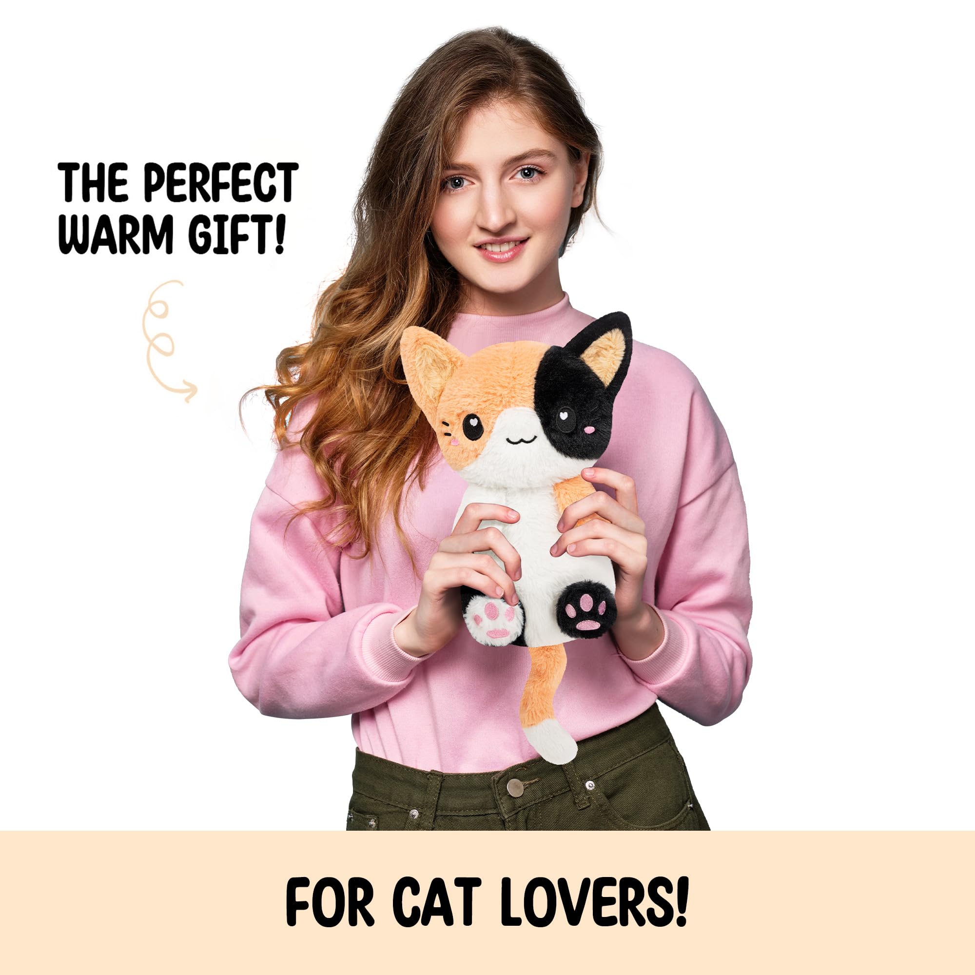 Calico Cat Microwavable 1.5 lbs Unscented Heating Pad for Women and Kids- Cute Soft Cozy Pillow Plush Heatable Warm Stuffed Animals - Kawaii Hot and Cold Plushie - Calico Cat Gifts for Girls and Women