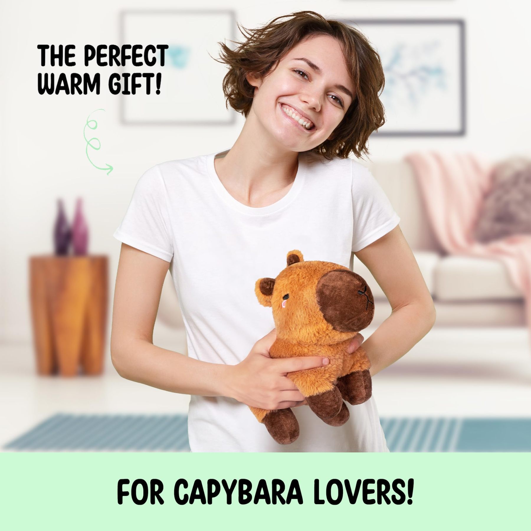Capybara Microwavable Unscented 1.5 lbs Heating Pad for Women and Kids - Cute Soft Cozy Pillow Plush Heatable Warm Stuffed Animals - Kawaii Hot and Cold Plushie Food Toy- Capybara Gifts for Girls Boys