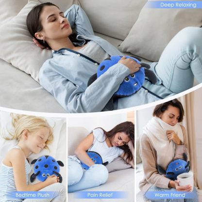 Microwavable Heating Pad for Pain Relief, Cute Unscented Stuffed Animal Moist Heat Pad for Neck, Shoulder, Stitched Heatable Soft Pillow for Cramps, Period, Gift for Women & Kids (Blue)