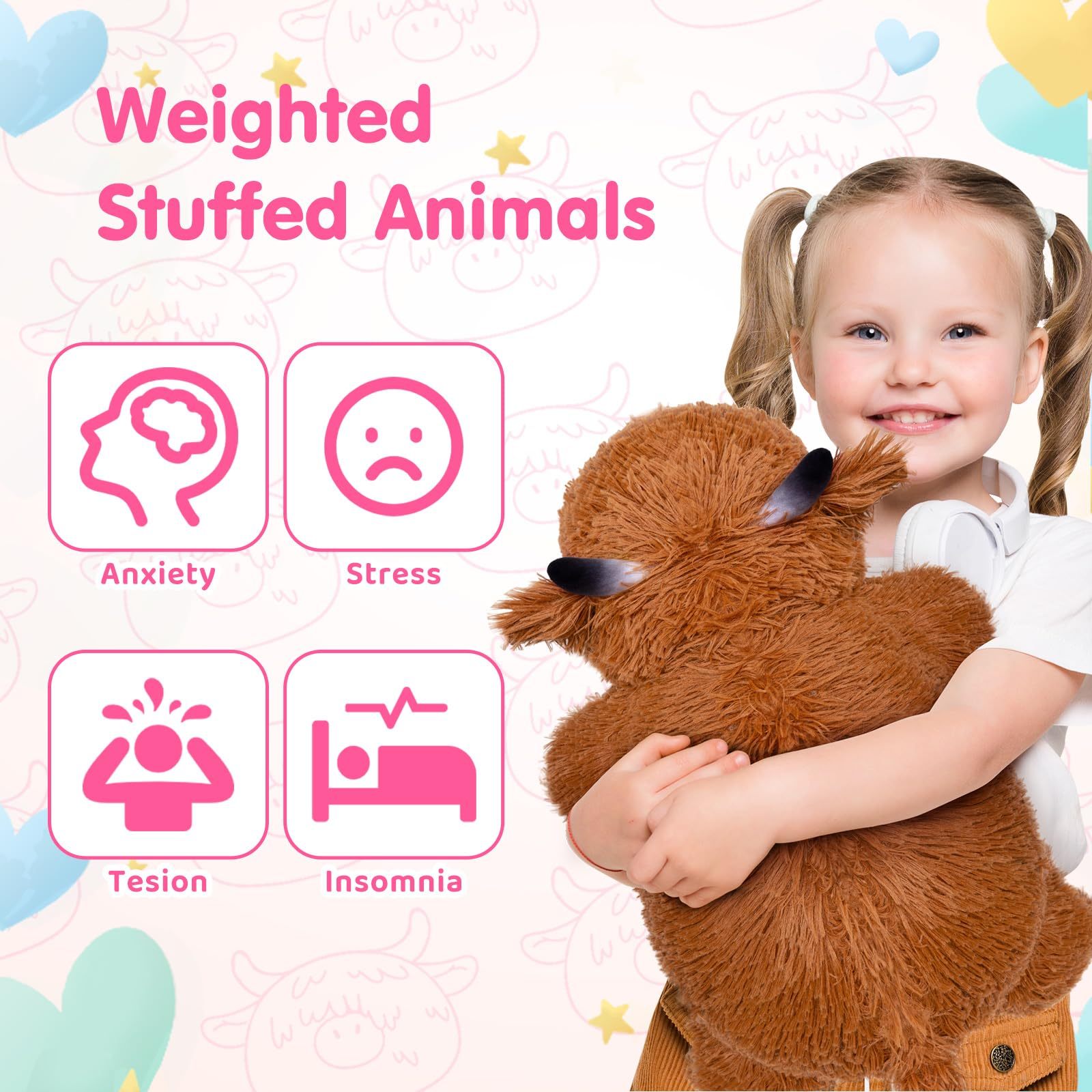 Weighted Highland Cow Plush, Weighted Stuffed Animals 4.0 Lbs, Cow Plush for Kids, Highland Cow Stuffed Animals, Weighted Plush Toy Birthday Gifts for Women, Girls and Males (23 inch)
